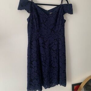 Vince Camuto Navy Off-Shoulder Fit and Flare Dress